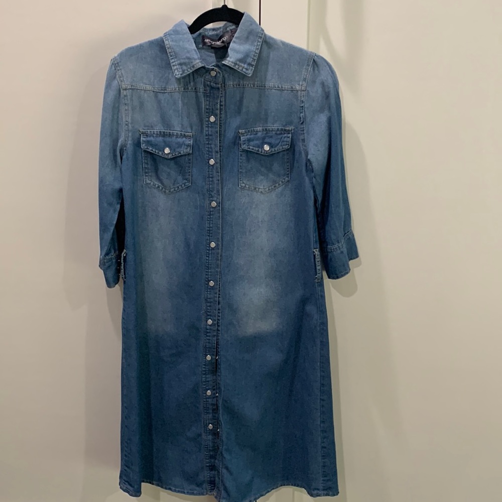 Denim collar dress with Pearl snaps